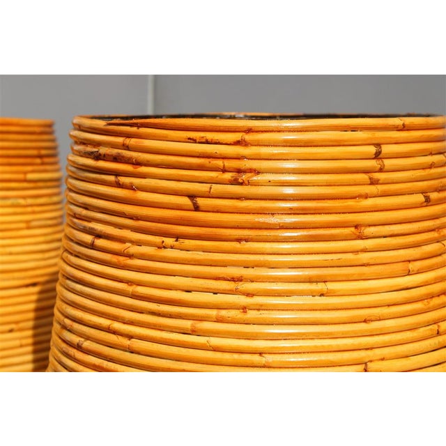 Mid-Century Modern Italian Table Lamps in Brass, Metal & Bamboo, 1950s, Set of 2 For Sale - Image 3 of 17