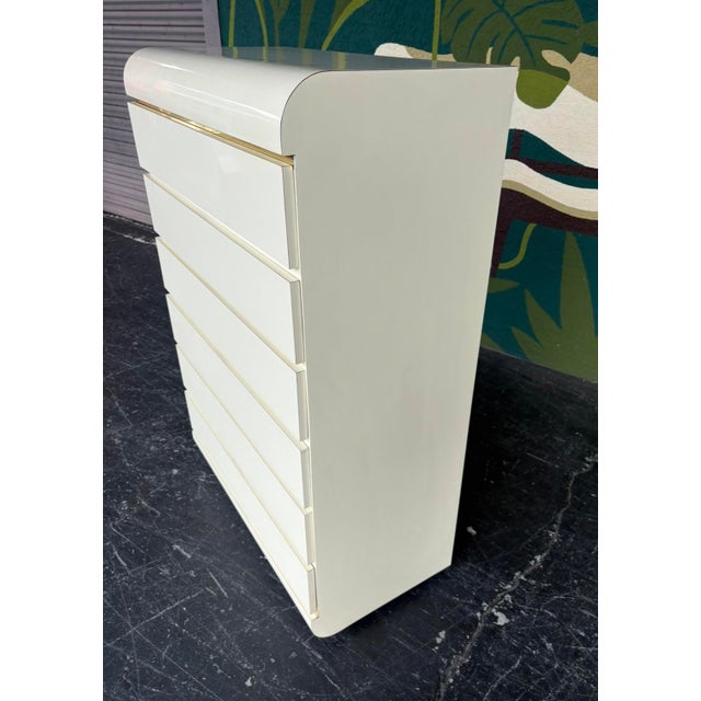 Wood Postmod Cream & Gold Tallboy For Sale - Image 7 of 11