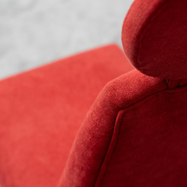 High-Back Chair in Red Fabric with Wooden and Brass Feet, 1960s For Sale - Image 6 of 10