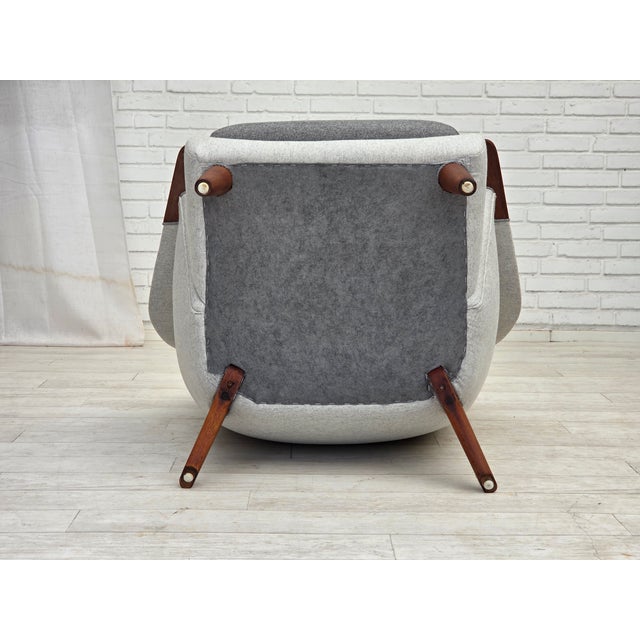 Set of Danish Teak and Wool High-Backed Armchair and Ottoman, 1970s For Sale - Image 6 of 18