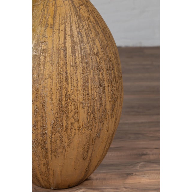 Contemporary Thai Handmade Ceramic Vase with Tapered Spout and Mustard Glaze For Sale - Image 10 of 13