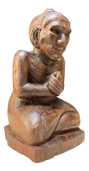 Burmese Monk in Carved Wood, Early 1900s