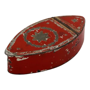 Scarlet Tole French Snuff Box, C.1800, Navette Form - Silver Trimmed.