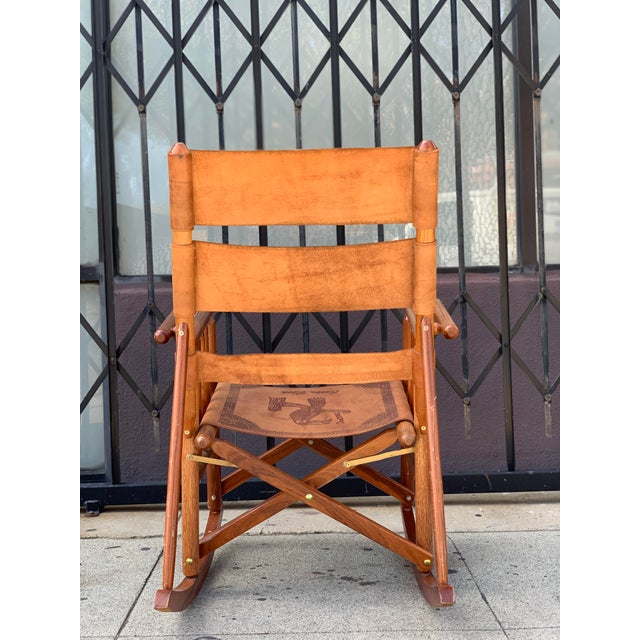 Mid-Century Modern Costa Rican Leather Folding Rocking Chair