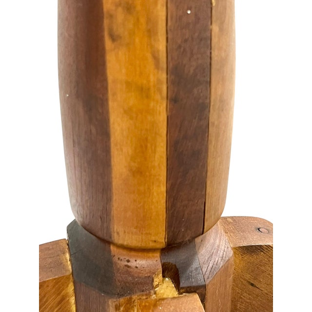 Vintage Texas Folk Art Marquetry Starburst Pedestal End Table | Handcrafted Geometric Inlay | Southwestern Style For Sale - Image 12 of 18