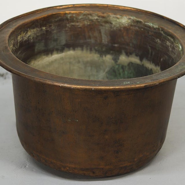 Very Large Antique Rustic Patinated Copper Kettle / Planter For Sale - Image 4 of 11
