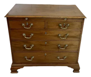 Small Antique George III Mahogany Chest of 5 Drawers with Brushing Slide, 1800