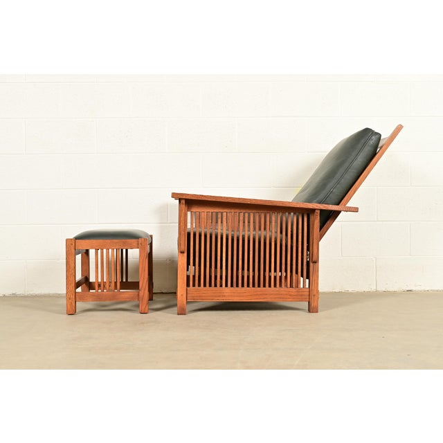 Stickley Mission Oak Arts & Crafts Reclining Morris Lounge Chair With Ottoman For Sale - Image 13 of 17