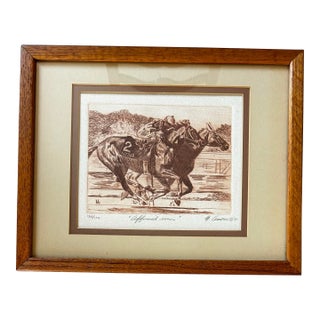 Vintage 1982 Original Etching of Legendary Race Horse “Affirmed” in a Race For Sale