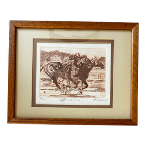 Vintage 1982 Original Etching of Legendary Race Horse “Affirmed” in a Race