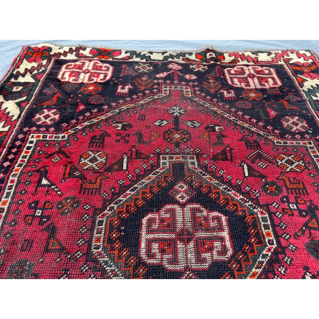 1920s 4'0" X 5'1" Antique Hand-Knotted Rug Low Pile Caucasian Tribal Rug For Sale - Image 5 of 10