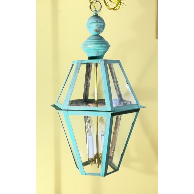 Metal Large Single Solid Copper Hanging Lantern. 27” X 16” For Sale - Image 7 of 15