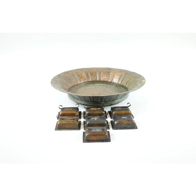 Antique Middle Eastern Decorative Carved Copper Plate - 15.5" x 11" x 3.5"