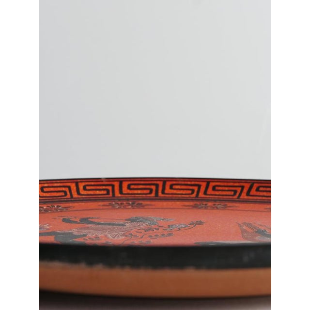 Large Greek Black-Figure Orange Terracotta Wall Plate with Classical Motif, 1970s For Sale - Image 3 of 18