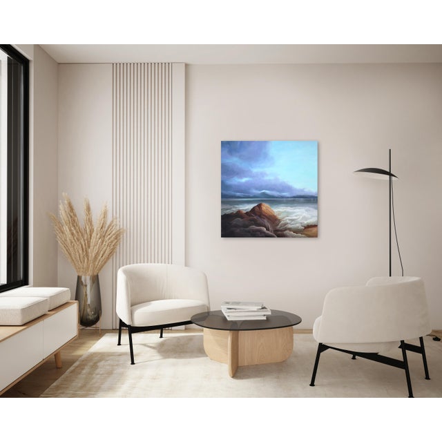 Blue Turning Tide - Original Contemporary Coastal Landscape Oil Painting on Canvas by Phoebe Brunner For Sale - Image 8 of 9
