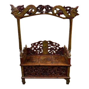 Antique Chinoiserie Dragon Carved Hardwood Throne Chair. 19th Century