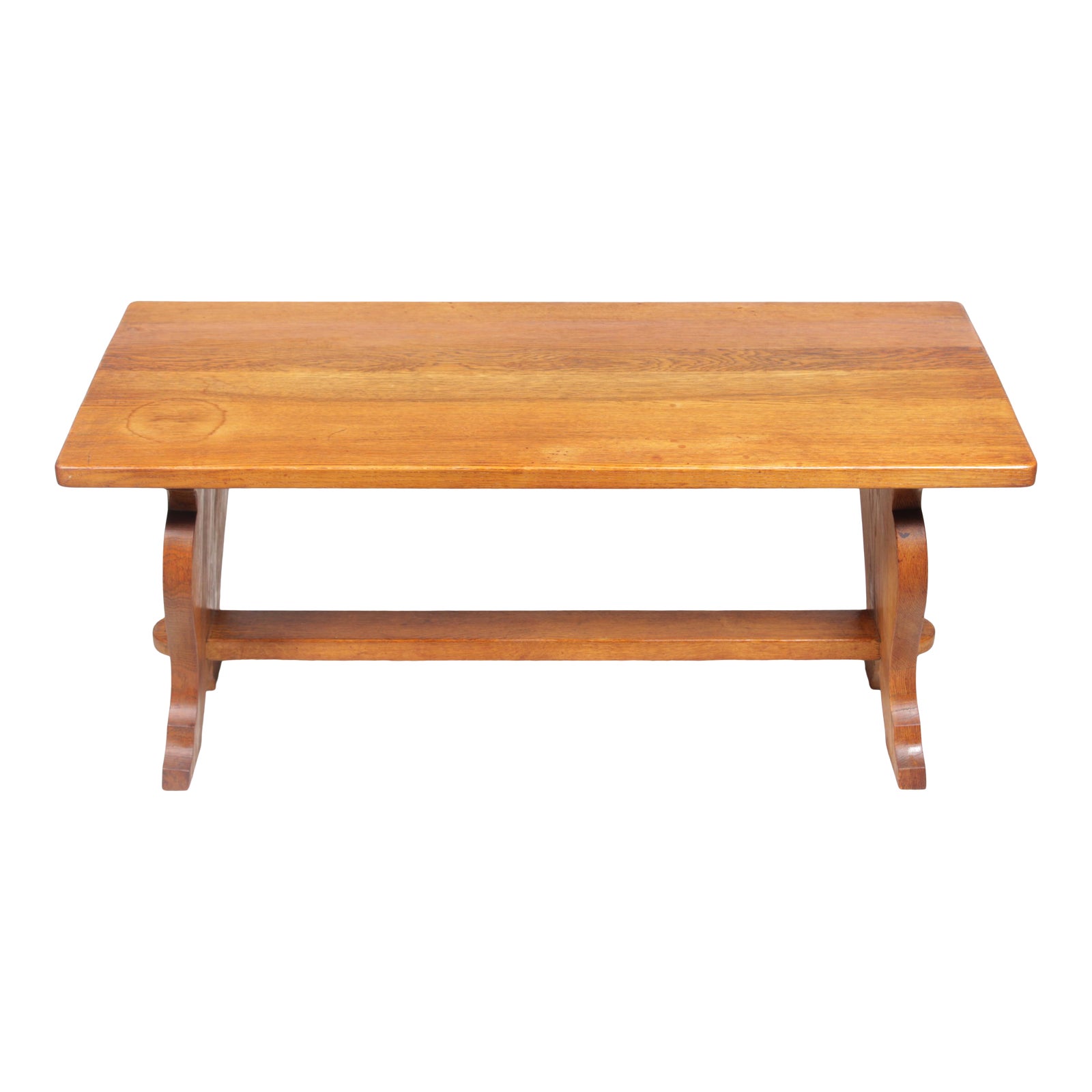 Oak Farmhouse Trestle Bench or Coffee Table With Carved Detail Chairish