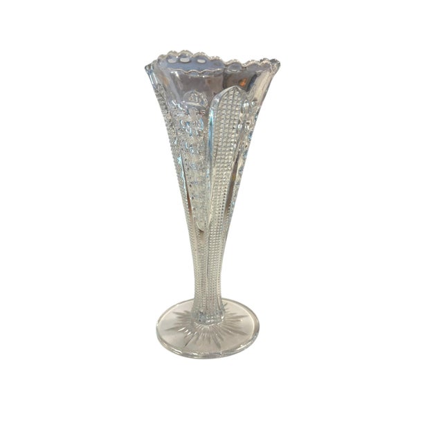 Early 20th Century Early 20th Century Heisey Punty and Diamond Point 8" Fluted Bud Vase, Pattern No. 305 For Sale - Image 5 of 9