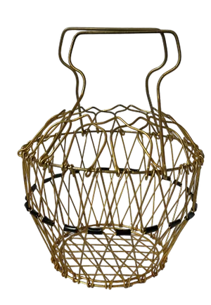 1960s French Gold Wire Fish Trap Market Basket
