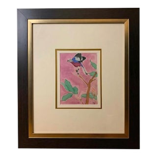 “Songbird” Watercolor on Silk (1955) Unknown Artist For Sale