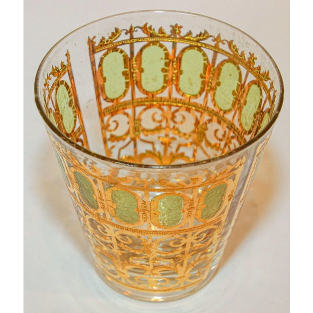 Gold 1950s Culver Ltd Valencia Pattern Barware With Green and 22 Karat Gold For Sale - Image 8 of 13