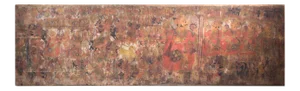 Antique Oriental and Large Painting on Canvas Mounted on Wood