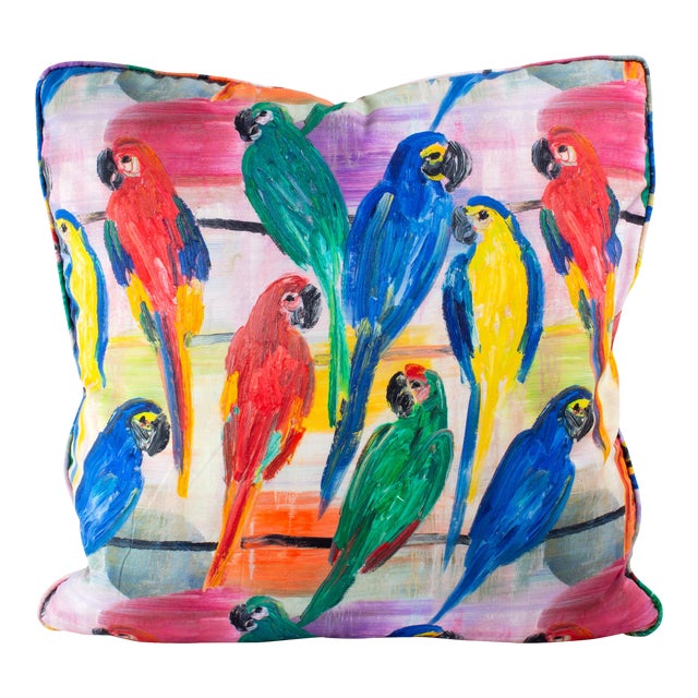 Hunt Slonem's Cotton Parrot Pillow Cover For Sale
