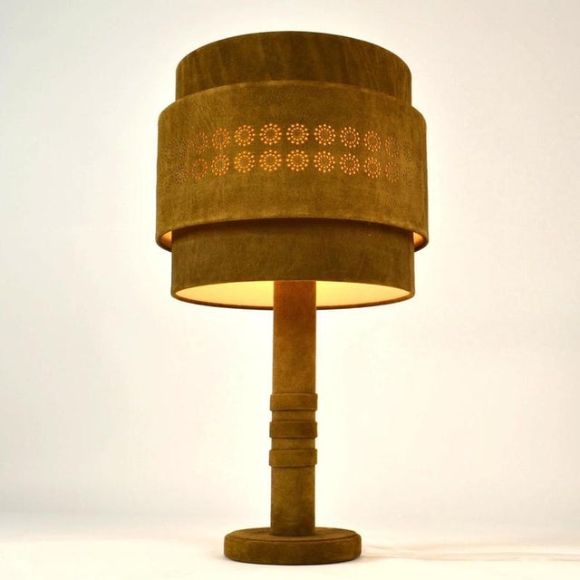 Vintage Table Lamp in Suede Leather and Brass, 1960s, Set of 2 For Sale - Image 3 of 16