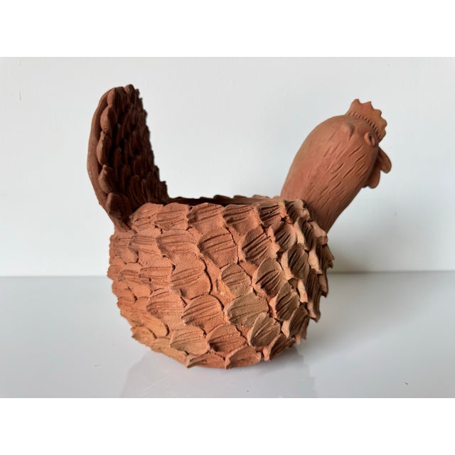 Sculpture Materials Vintage Hand-Crafted Clay Folk Art Chicken Planter Sculpture For Sale - Image 7 of 12