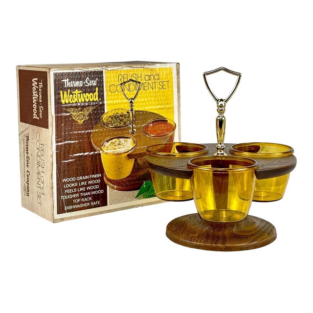 Mid-Century Modern Yellow Acrylic Condiment Serving Set W/ Box For Sale