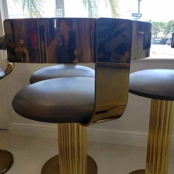 1980s Vintage Brass Barstools-Set of 5 For Sale - Image 4 of 9