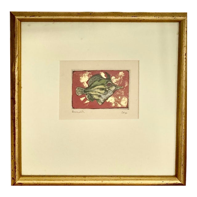 Late 20th Century Vibrant Hand-Colored, Joel Beckwith, Limited Edition, Fish Etching Gold Leaf Signed For Sale
