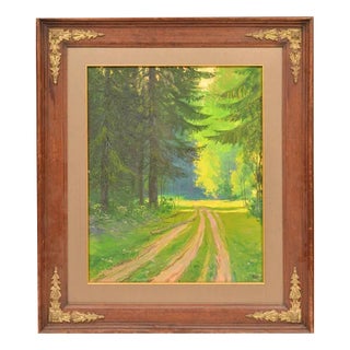 Green Forest Landscape, Oil on Board, 20th Century For Sale
