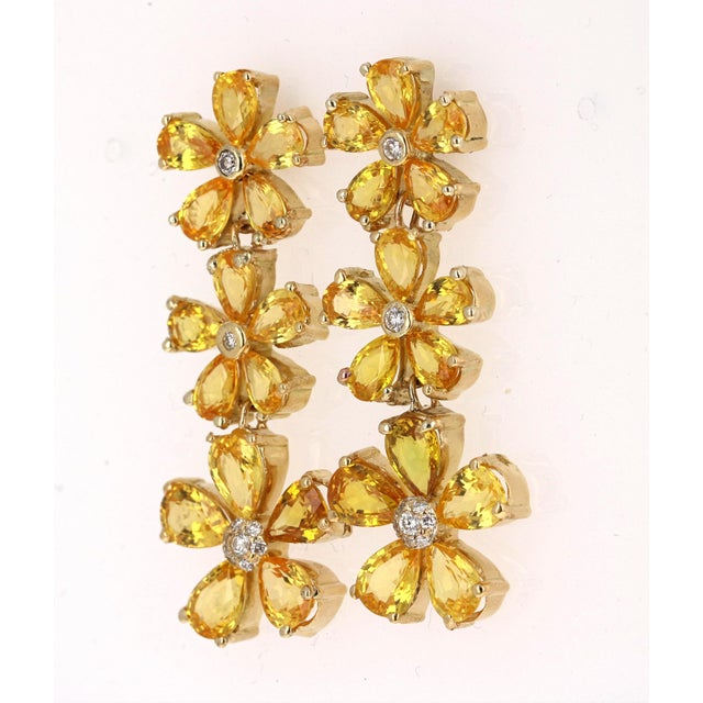 Roshe Jewels Sapphire Diamond Earrings 18K Yellow Gold Drop Earrings These one of a kind earrings have 30 Pear Cut Yellow...