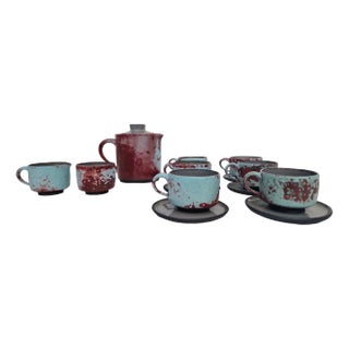 Studio Ceramics Coffee Service from Dorothee Colberg-Tjandens, Bremen, 1970s, Set of 16 For Sale