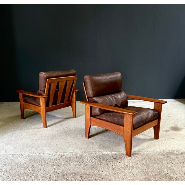 Mid-Century Modern Mid-Century Modern Leather and Teak Lounge Chairs, 1960s, Set of 2 For Sale - Image 3 of 18
