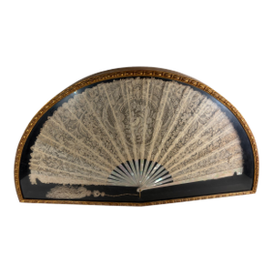19th Century Woven Lace Fan in Giltwood Shadowbox Frame