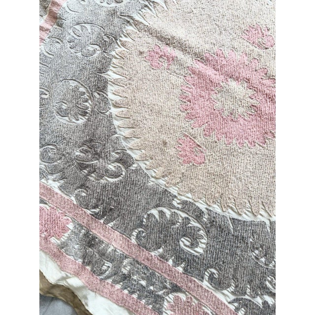 Boho Uzbek Suzani Tapestry 4'4'' X 4'8'' For Sale - Image 4 of 6