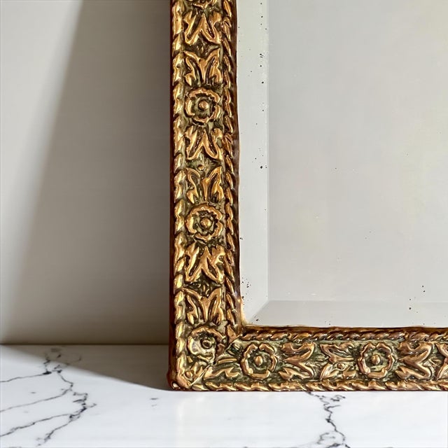 Victorian 19th Century Brass Mirror With Beveled Glass-Dutch Scene Embellishment For Sale - Image 3 of 7