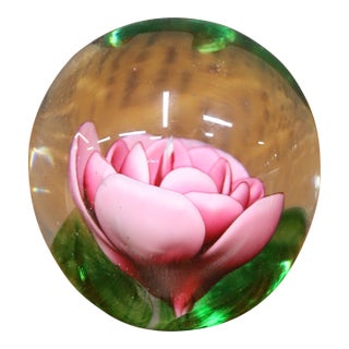 Måts Jonasson Swedish Art Glass Pink Rose Paperweight For Sale