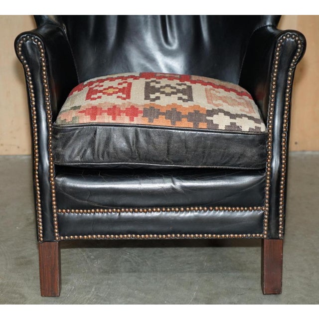 Little Professor Armchairs in Black Leather and Kilim Upholstery by Andrew Martin for Halo, Set of 2 For Sale - Image 17 of 18