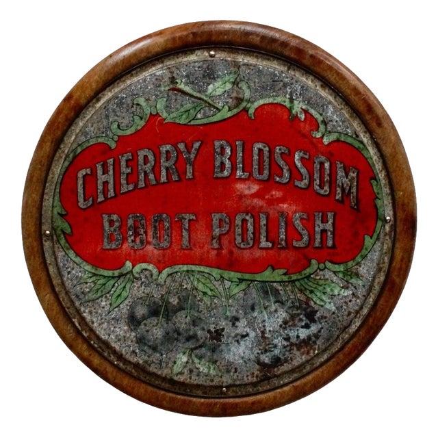 Cherry Blossom Boot Polish Tin Advertising Sign, 1910 For Sale