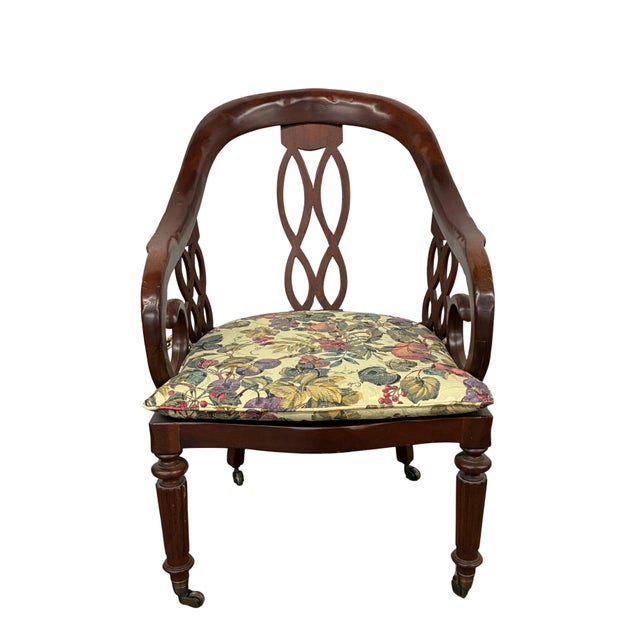 Late 20th Century 1970s Baker Milling Road Chinoiserie Sculptural Mahogany Cane Armchair With Brass Casters For Sale - Image 5 of 10
