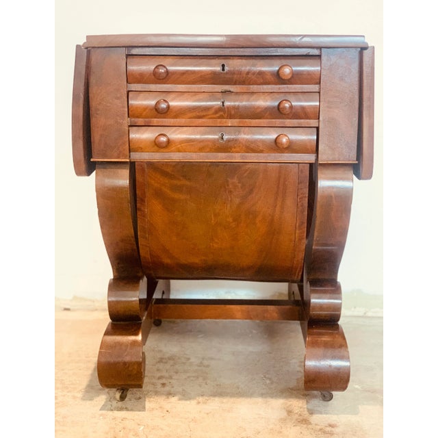 American Empire Mahogany Drop Leaf Work Table Side Cabinet For Sale - Image 12 of 12