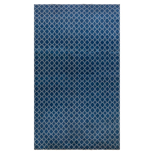 Contemporary Indian Dhurrie Blue and White Handmade Rug by Doris Leslie Blau For Sale