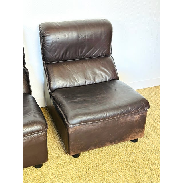 Scandinavian Modular Leather Sofa and Armchair, 1960s, Set of 4 For Sale - Image 11 of 18