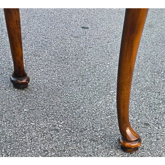 Queen Anne Hekman Queen Anne Revival Burl Walnut Writing Desk With Carved Shell-Accent Cabriole Legs, Late 20th Century For Sale - Image 3 of 12