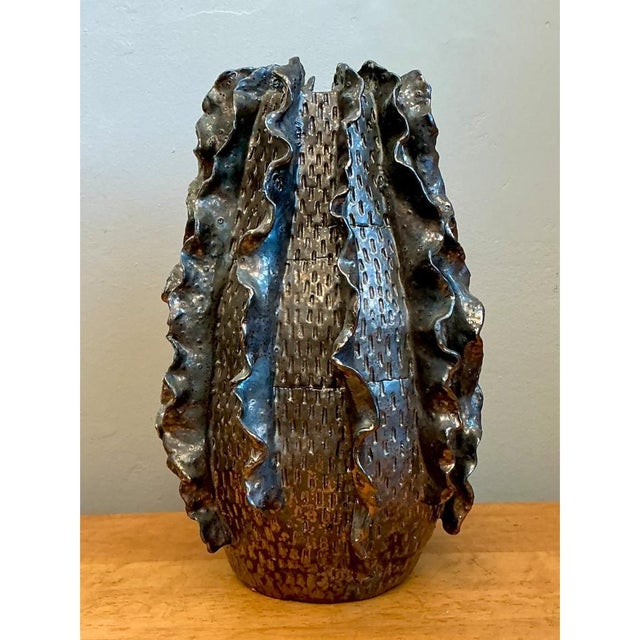 Silver Vintage Silver Ruffle Studio Pottery Vase For Sale - Image 8 of 13
