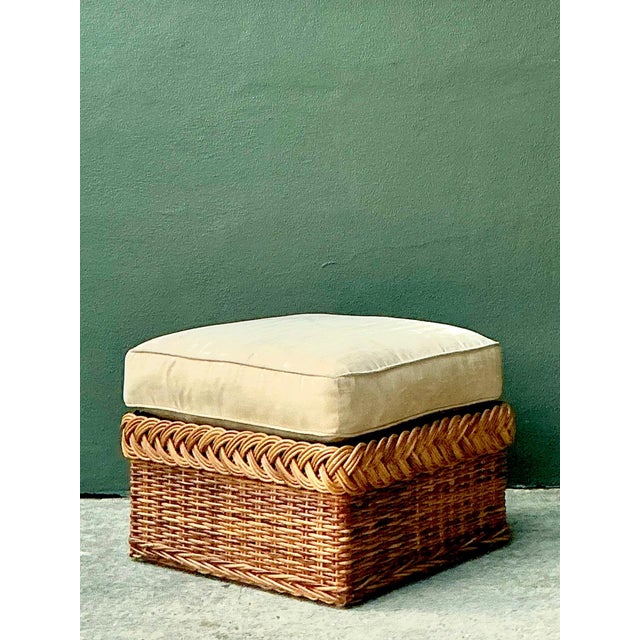 Mid-Century Modern Vintage Braided Rattan Ottoman For Sale - Image 3 of 16