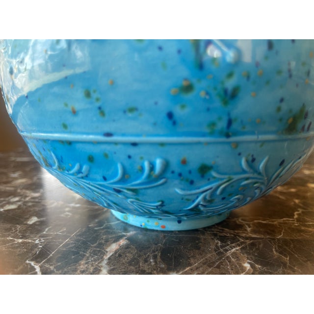 Glazed Ceramic Turquoise Blue Vase For Sale - Image 6 of 6